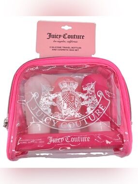 Vintage style Juicy Couture pvc travel Makeup Cosmetic Case Bag Pouch & bottles